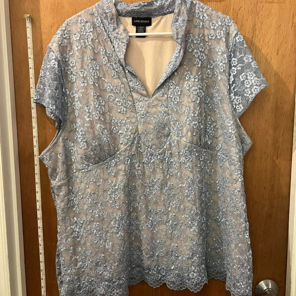 Size 26/28 - Lane Bryant - Light Blue and Cream Lacy Cap Sleeve Blouse - Picture 1 of 5